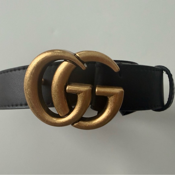 Gucci Black Leather Belt with antique gold-tone - Picture 2 of 4
